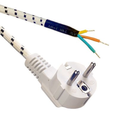 Insulation of PVC/Rubber VDE Standard 16A/250V Power Cord Extension Cord for Household Appliances 3 Prong Cotton Braided AC Cord