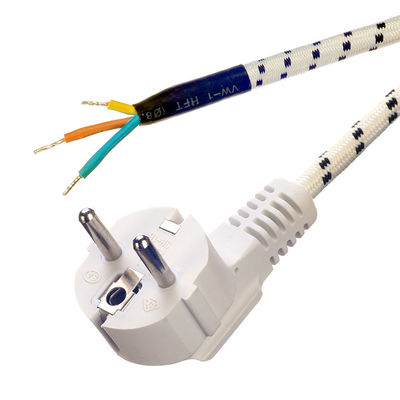 1 8m Braided/Cotton Cable Stripped End VDE Approved European Cee7/7 AC Cord for Steam Iron and Rice Cooker