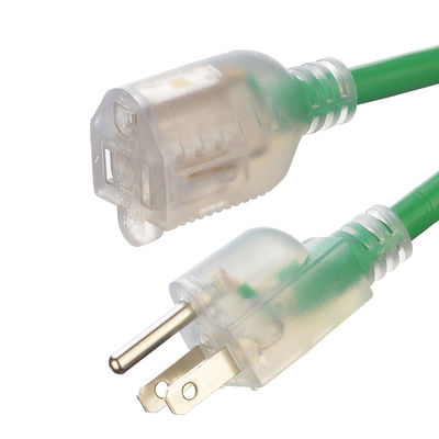 15FT Green Outdoor Extension Cord with 3 Prong Grounded Plug and 3 Electrical Power Outlets 16/3 SJTW Durable Green Cable