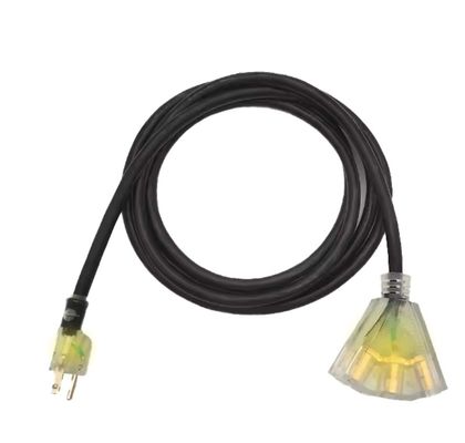20A/250V SJTW Heavy Duty Black Extension Cable с тремя концами и поддержкой наружного освещения
